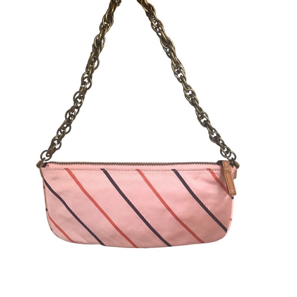 NWT - Adorable J Crew Pink Striped Silk Purse with Heavy Antiqued Brass Strap
